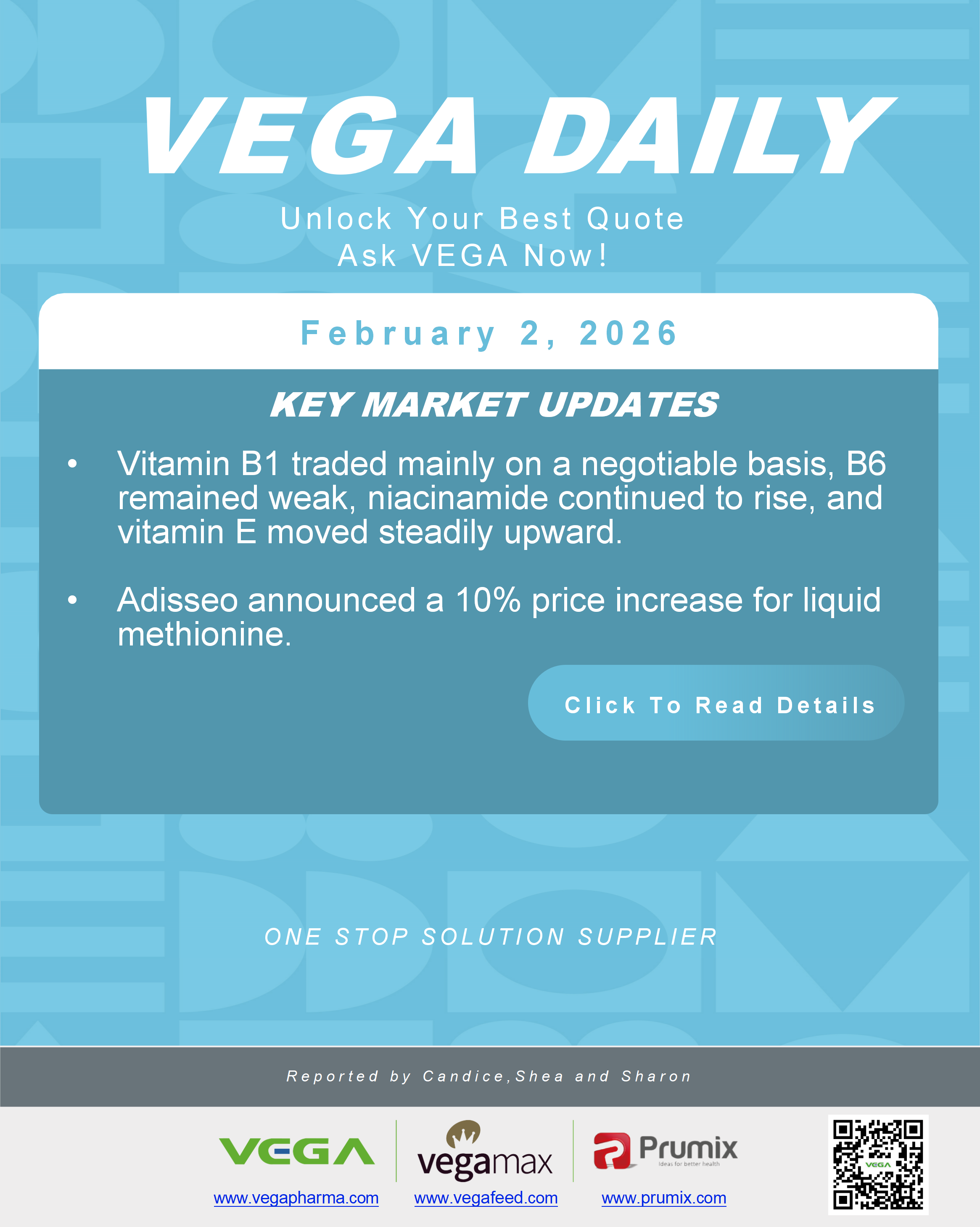 VEGA Daily Dated on February 2nd 2026 Vitamin Amino Acid APl Food Additives.png